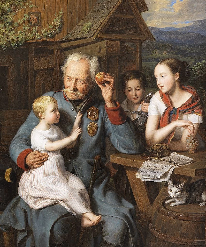 Un vecchio invalido con tre figli nel 1827